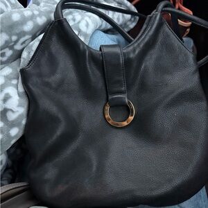 A. Giannetti Black Hobo Bag with Gold Ring